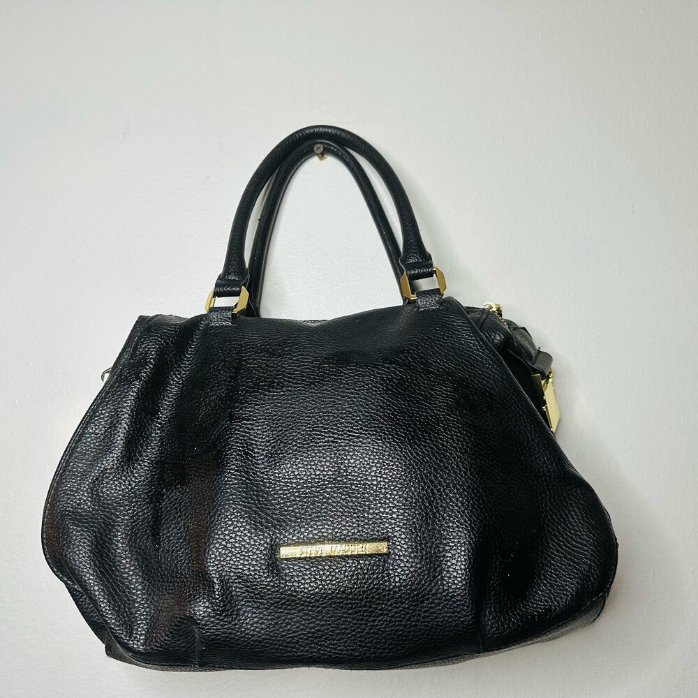 STEVE MADDEN Women's Black Embossed Faux Leather Gold Accent Handbag Purse - Picture 8 of 12